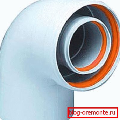 Відвідне коліно коаксіального димоходу в розрізі
