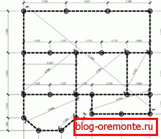 Проект пальового поля, нанесений на план будівлі Проект пальового поля, нанесений на план будівлі