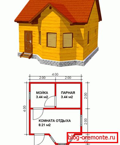 Варіант готового плану розміщення кімнат в лазні з графічним зображенням майбутньої конструкції Варіант готового плану розміщення кімнат в лазні з графічним зображенням майбутньої конструкції